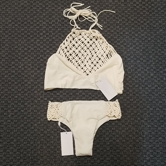 💕MIKOH💕 Macrame Woven Bikini Set ~ Bone XL NWT - Picture 15 of 16